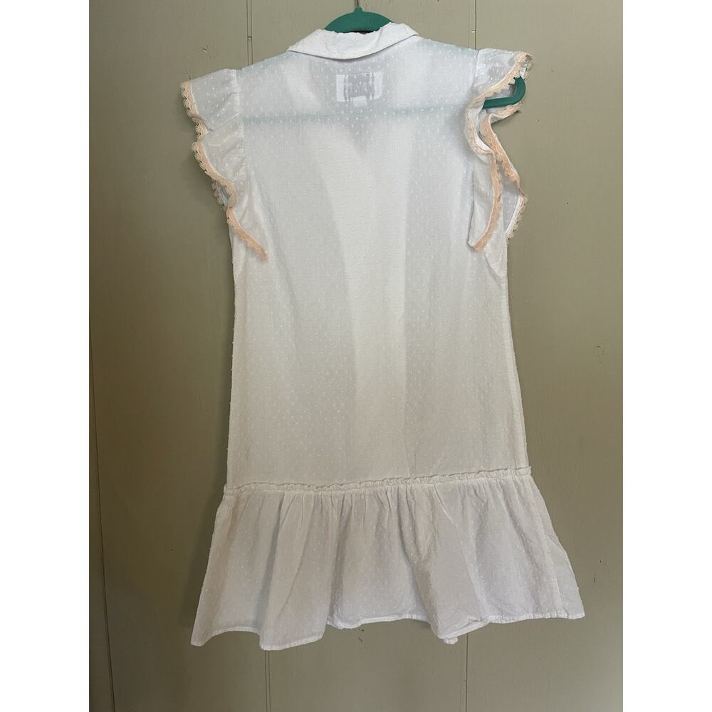 White Button-Front Mini Dress with Ruffle Sleeves - Picture 4 of 7